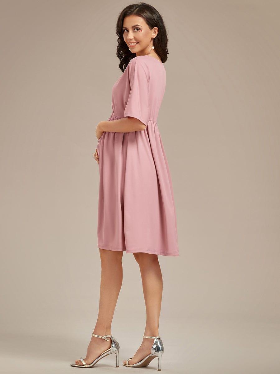 Loose V-Neck Half Sleeve Knee Length Maternity Dress #color_Navy Blue Loose V-Neck Half Sleeve Knee Length Maternity Dress