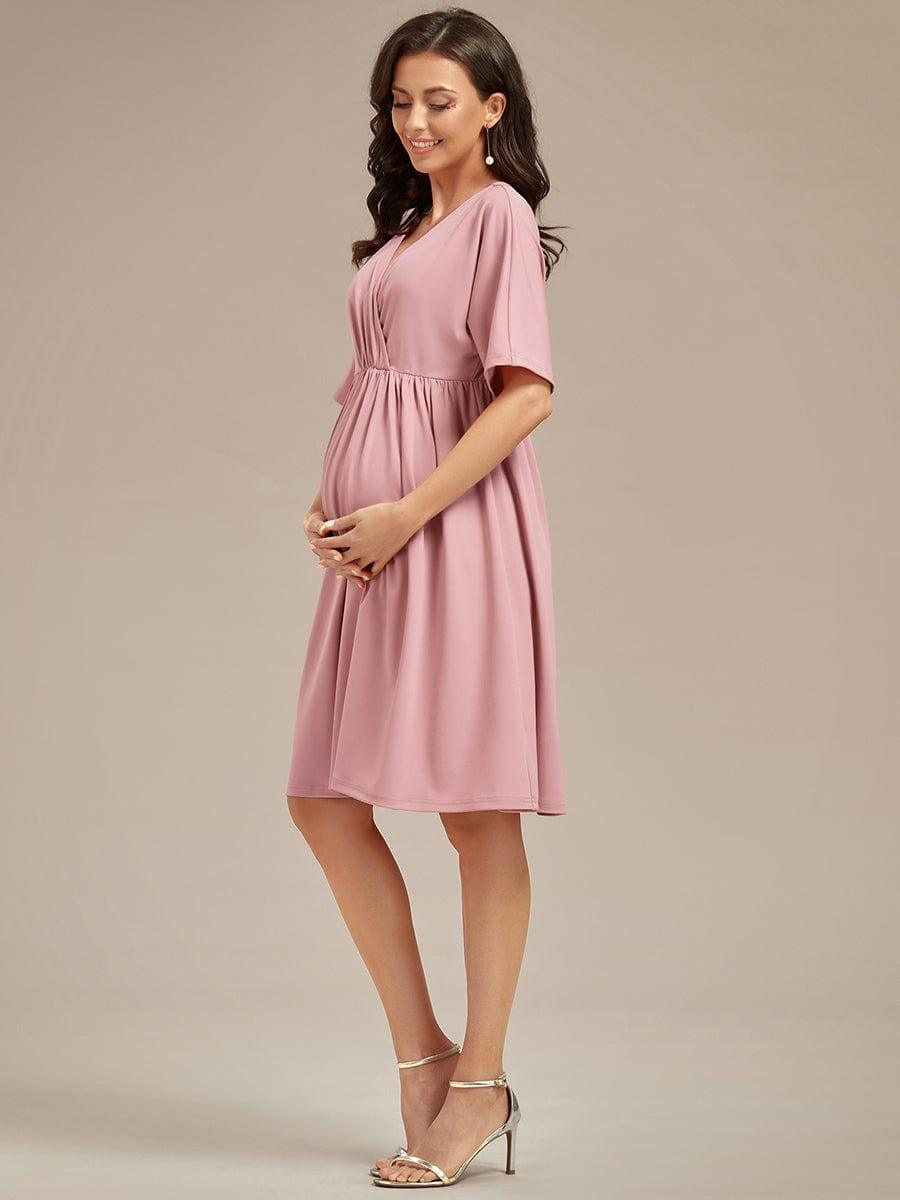 Loose V-Neck Half Sleeve Knee Length Maternity Dress #color_Navy Blue Loose V-Neck Half Sleeve Knee Length Maternity Dress
