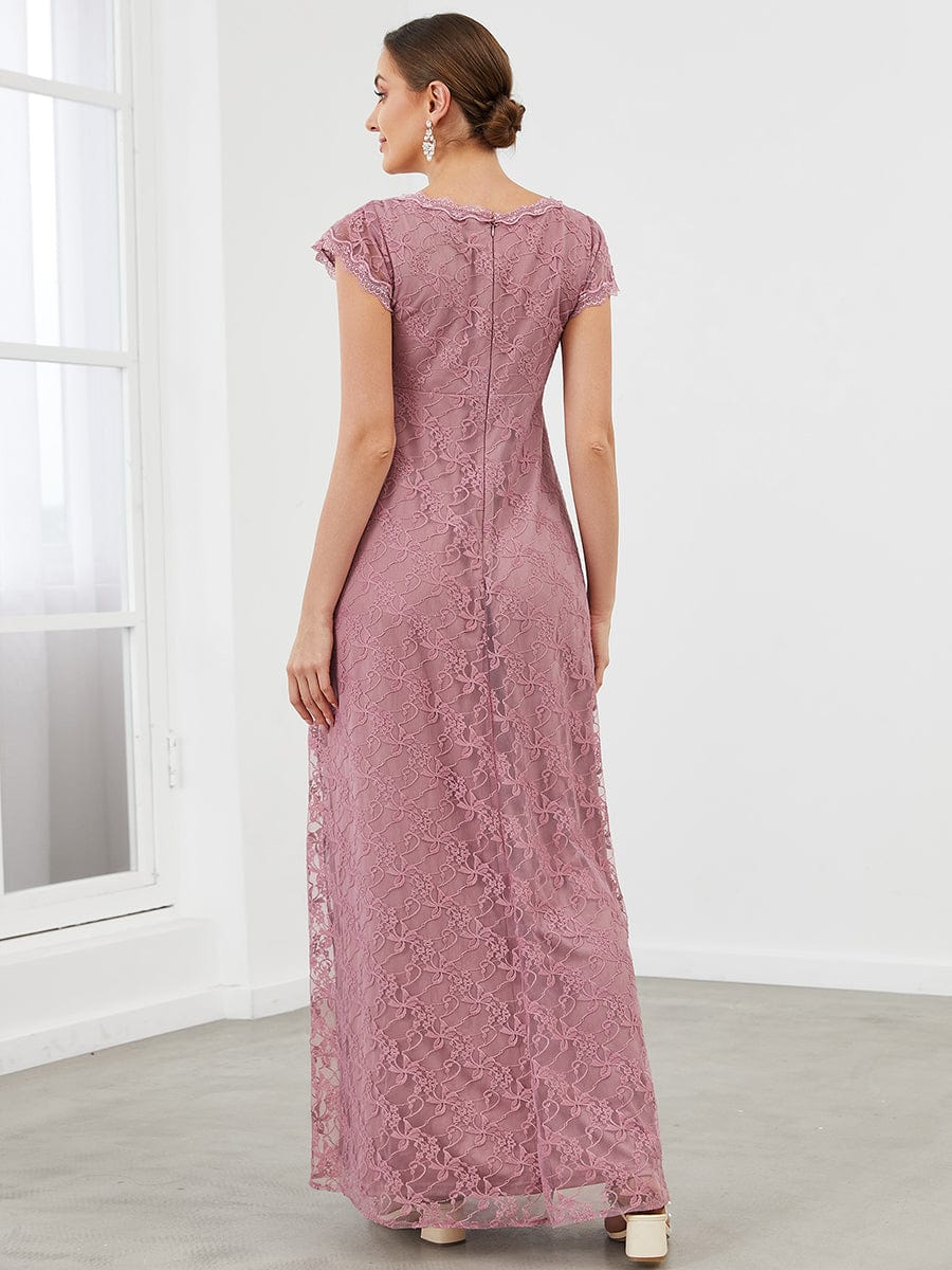 V-Neck Vintage Lace Short Sleeve Maxi Maternity Dress #color_Purple Orchid V-Neck Vintage Lace Short Sleeve Maxi Maternity Dress