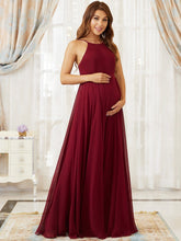 Color=Burgundy | Elegant Halter Top Tulle A-Line Maternity Dress-Burgundy 1
