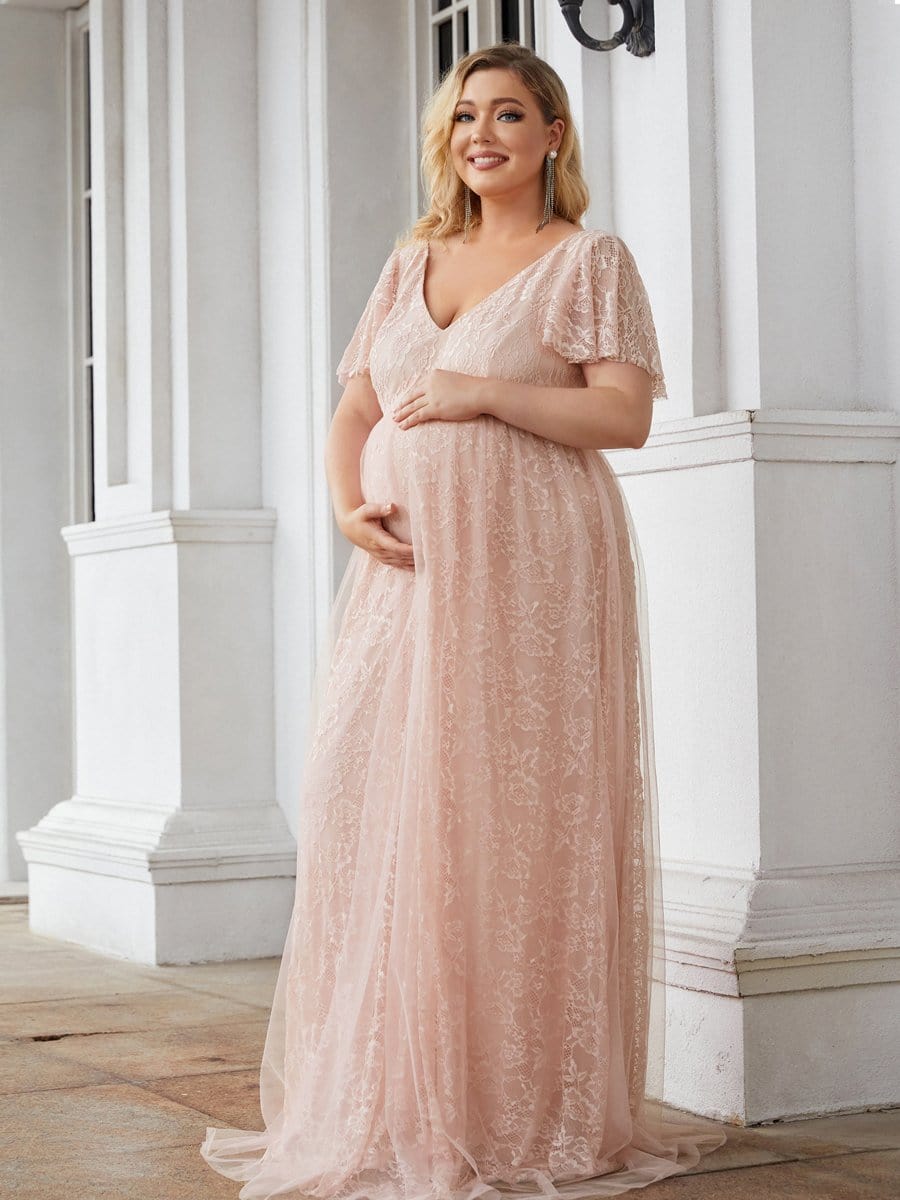 Pakistan Port Lydig Plus Size Short Flutter Sleeve Lace A-Line Maternity Dress - Ever-Pretty US