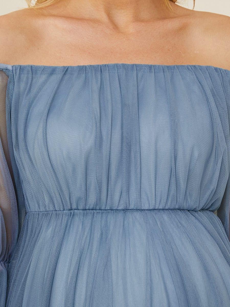 Plus Size Off-Shoulder Tulle Double Skirt Maxi Maternity Dress#color_Dusty Blue
