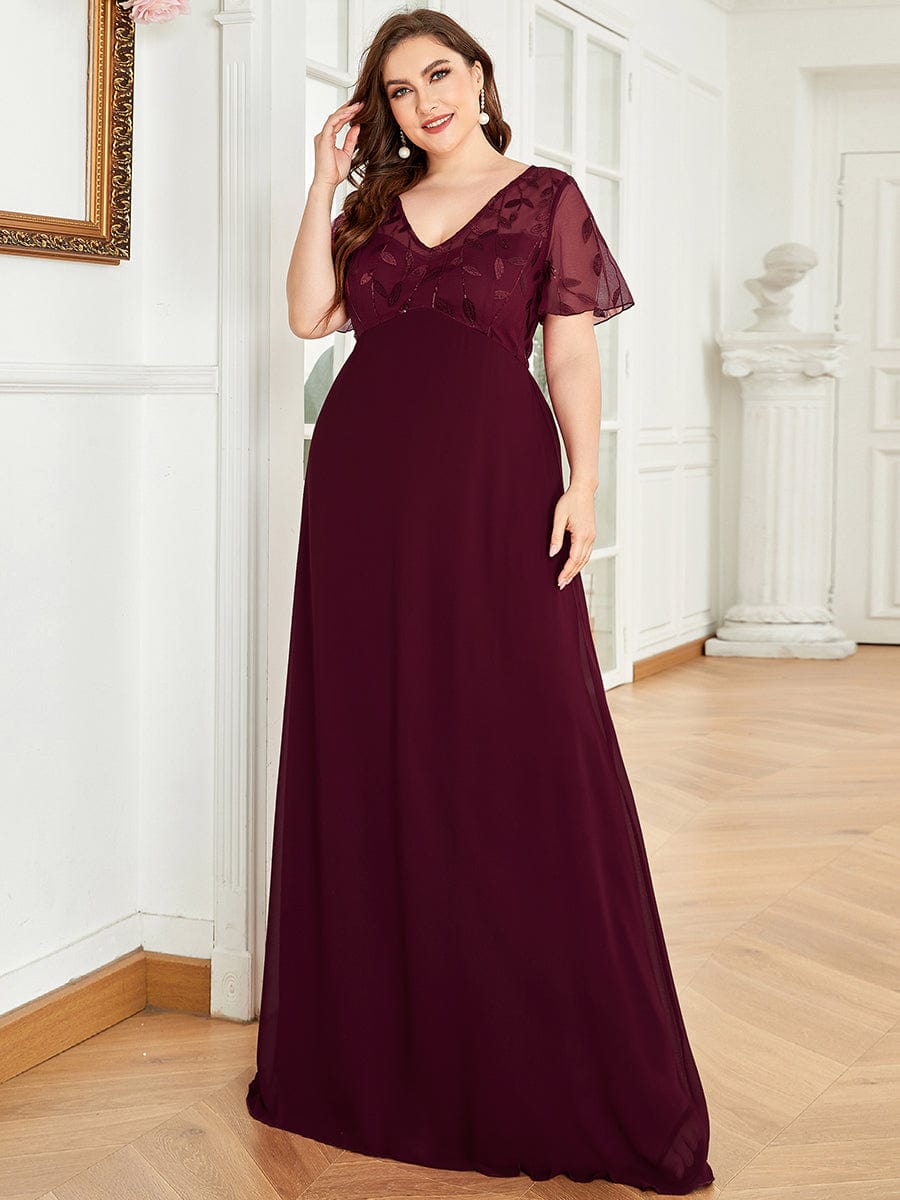 Custom Size Sequin Chiffon Evening Dresses with Sleeves #color_Navy Blue Custom Size Sequin Chiffon Evening Dresses with Sleeves