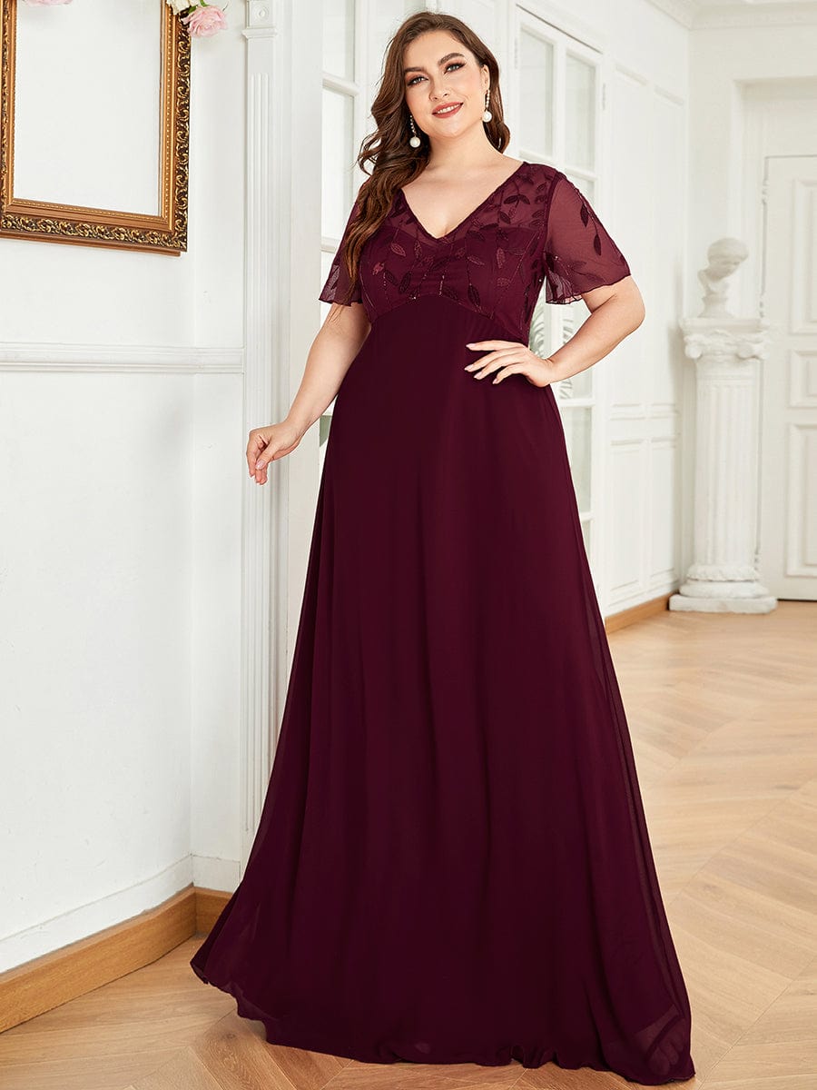 Custom Size Sequin Chiffon Evening Dresses with Sleeves