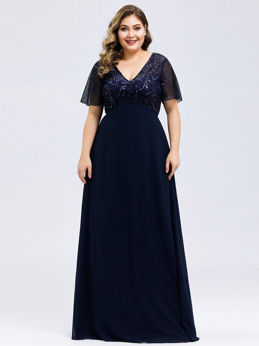 Custom Size Sequin Chiffon Evening Dresses with Sleeves