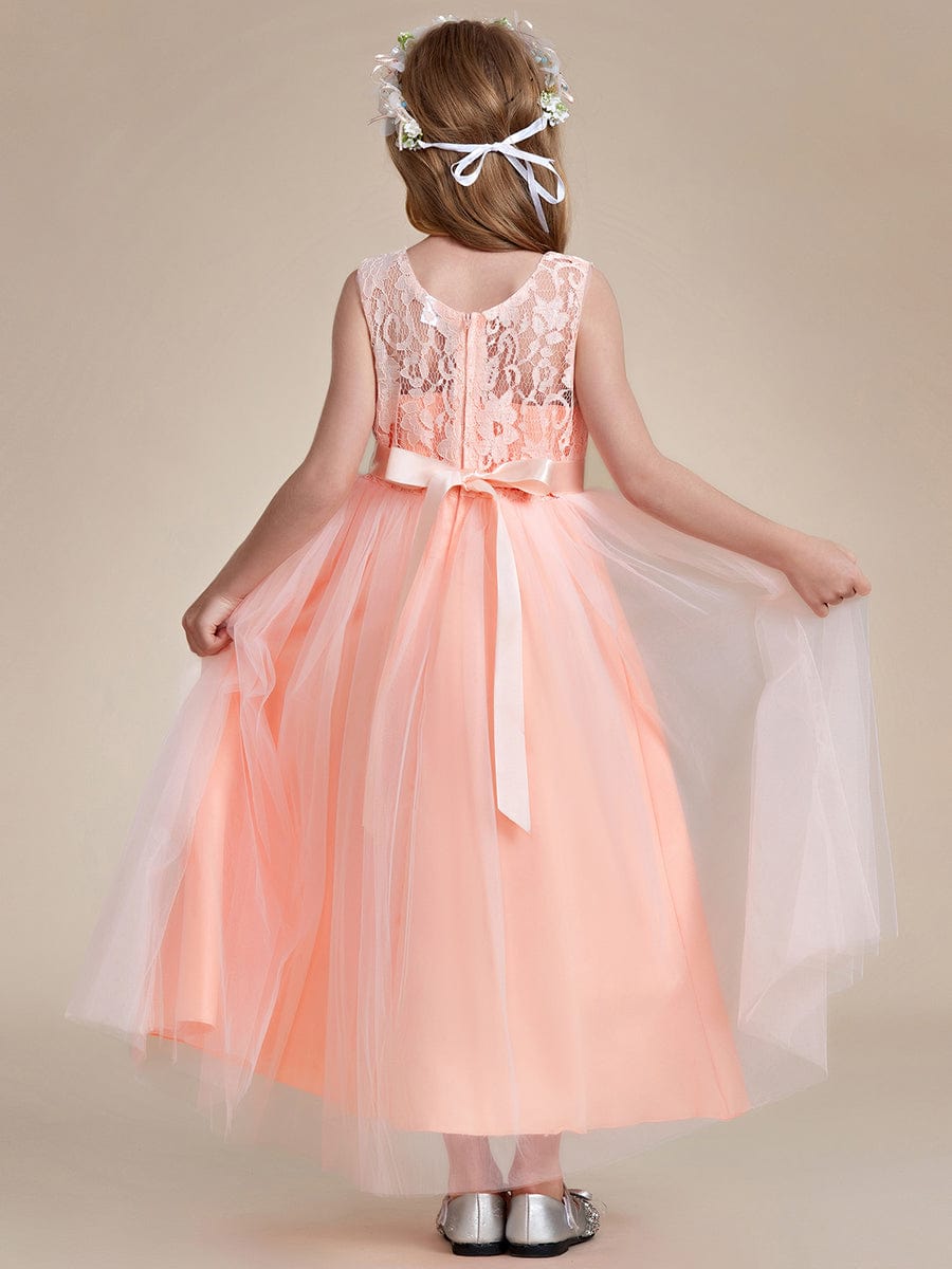 Princess Bow Sleeveless Lace Tulle Flower Girl Dress #color_Blush