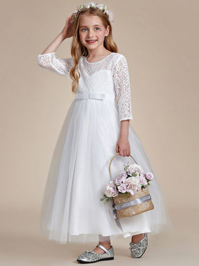 Charming Bow Lace Flower Girl Dress with Long Sleeves