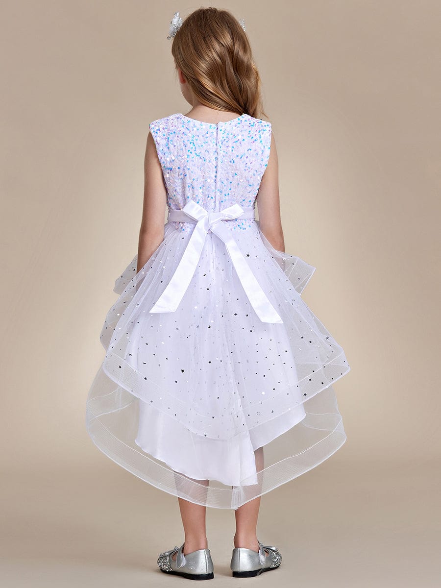 Sequin Polka Dot Sleeveless High-Low Flower Girl Dresses