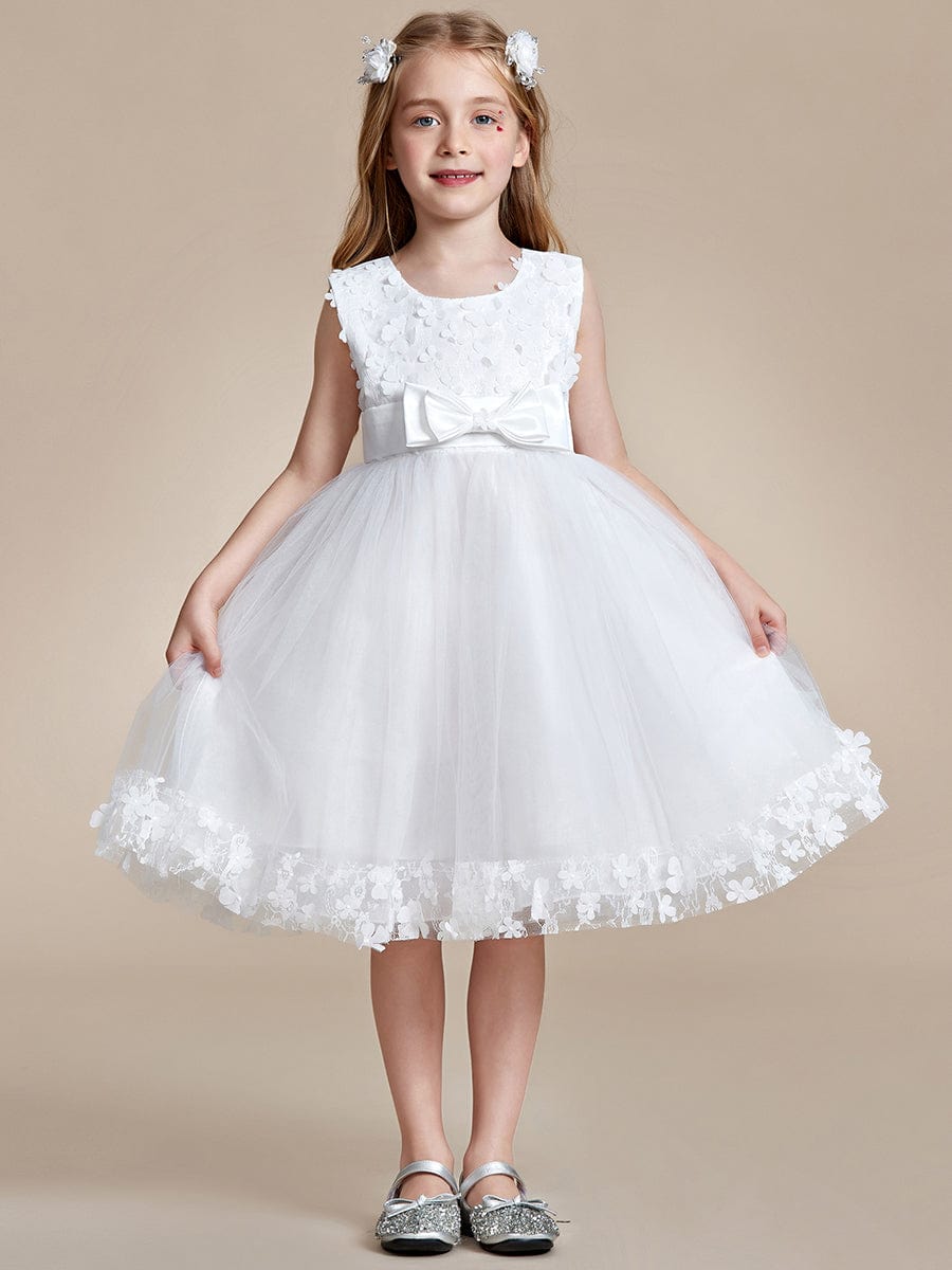 Flower Adorned Sheer Flower Girl Dress with Butterfly Bows #color_White Flower Adorned Sheer Flower Girl Dress with Butterfly Bows