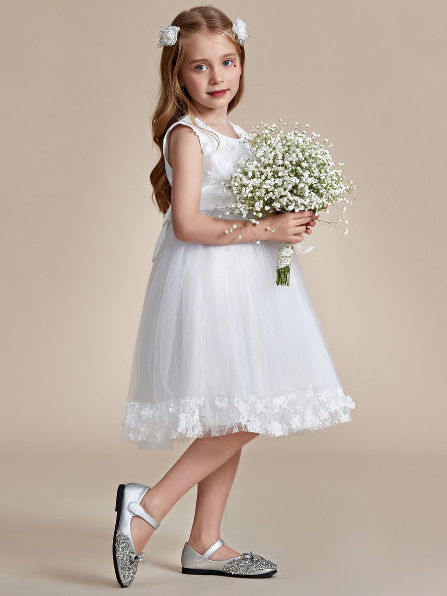 Flower Adorned Sheer Flower Girl Dress with Butterfly Bows #color_White Flower Adorned Sheer Flower Girl Dress with Butterfly Bows