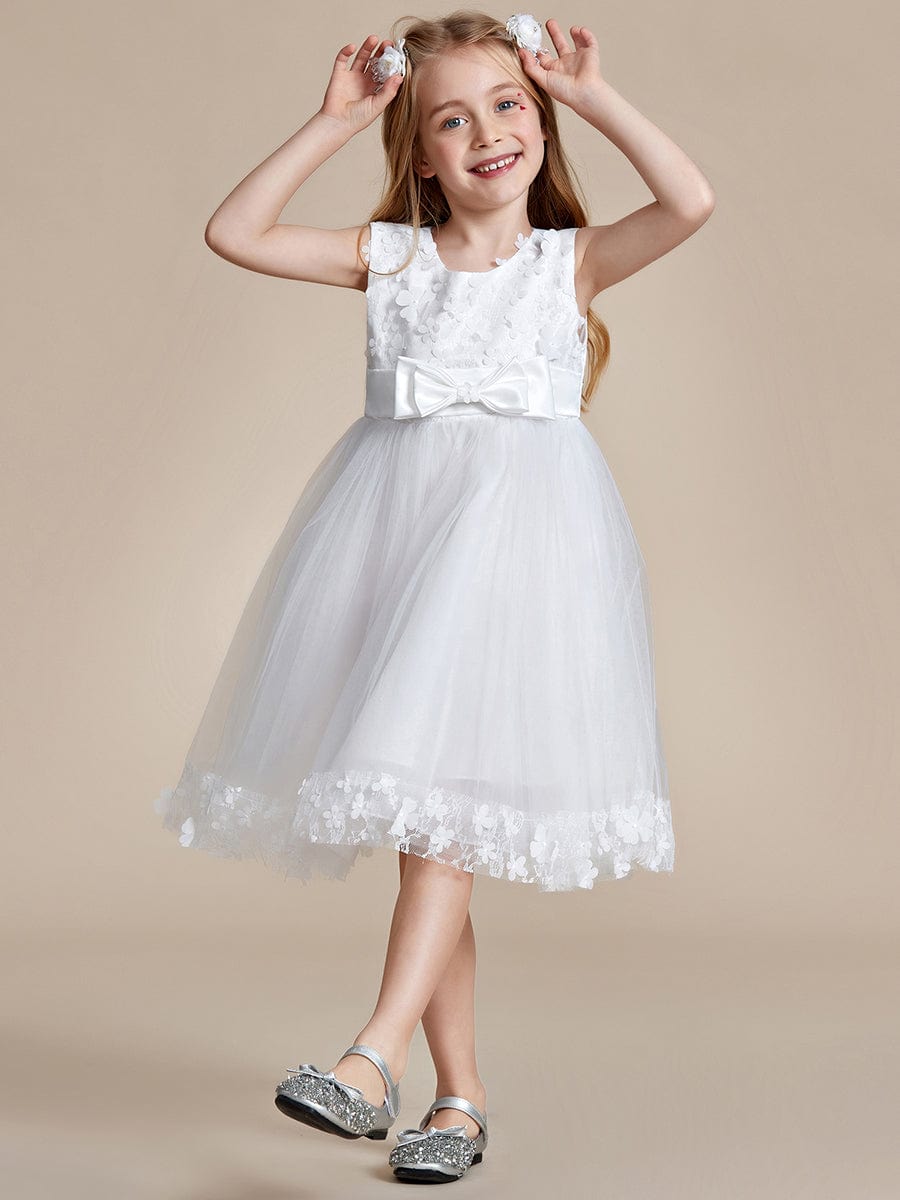 Flower Adorned Sheer Flower Girl Dress with Butterfly Bows #color_White Flower Adorned Sheer Flower Girl Dress with Butterfly Bows