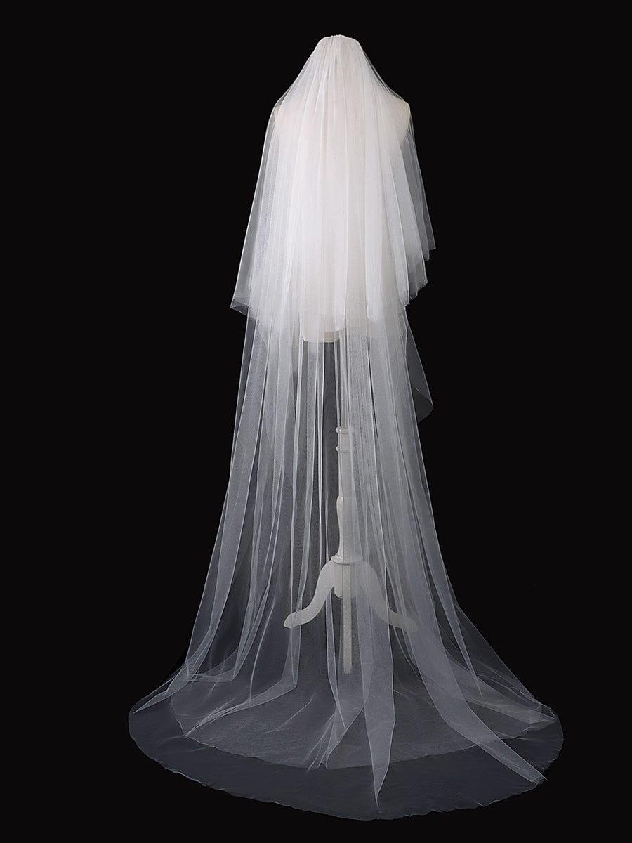 Simple Multi-Tier Tulle Cathedral Bridal Veil #Length_Short Simple Multi-Tier Tulle Cathedral Bridal Veil