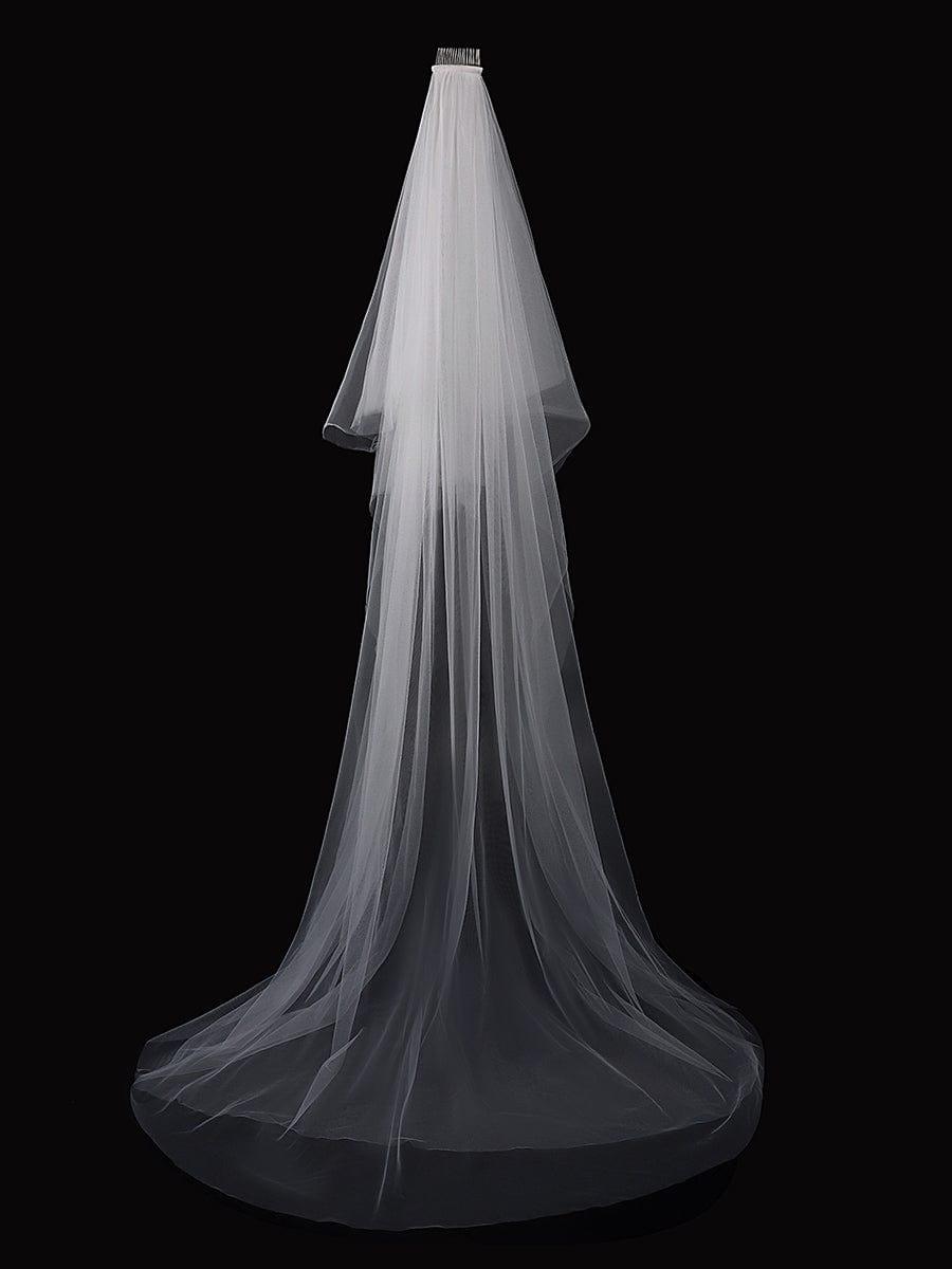 Simple Multi-Tier Tulle Cathedral Bridal Veil #Length_Short Simple Multi-Tier Tulle Cathedral Bridal Veil