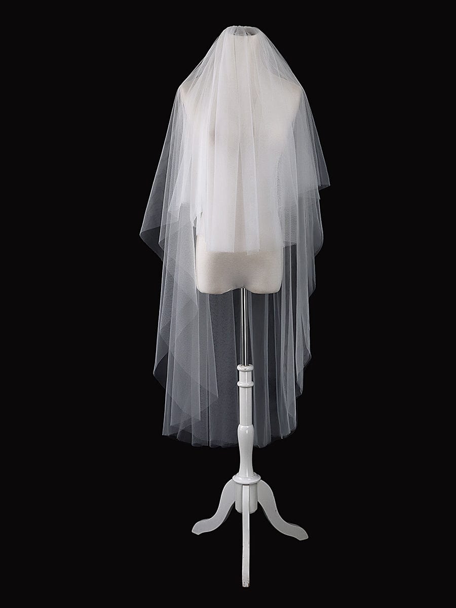 Simple Multi-Tier Tulle Cathedral Bridal Veil #Length_Short