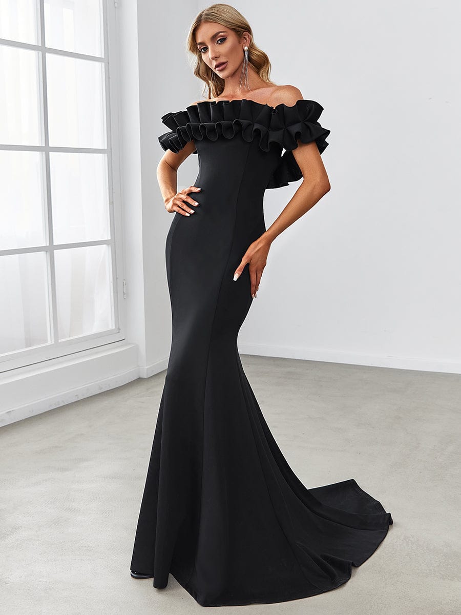 Eightree Black Off Shoulder Mermaid Long Sleeve Evening Gowns With