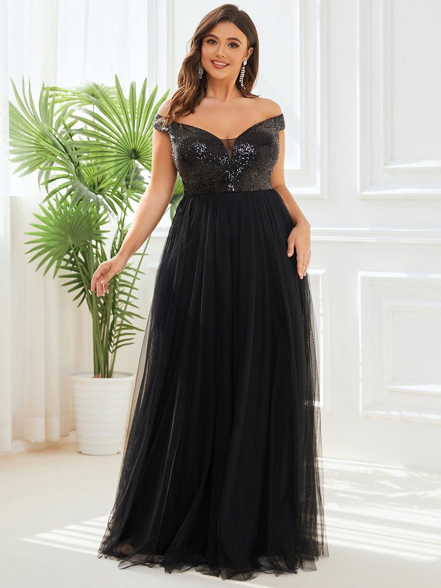 Plus Size Long Sequin Special Occasion Dresses #color_Black