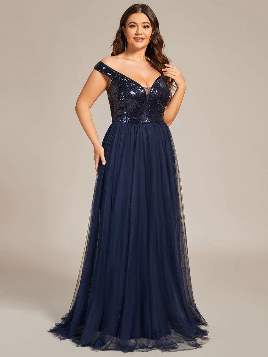 Plus Size Long Sequin Special Occasion Dresses #color_Navy Blue