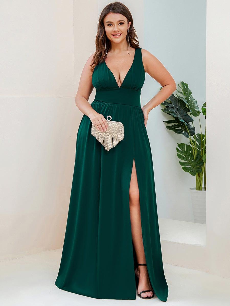 Plus Size Sleeveless High Slit Empire Waist Evening Dress Ever
