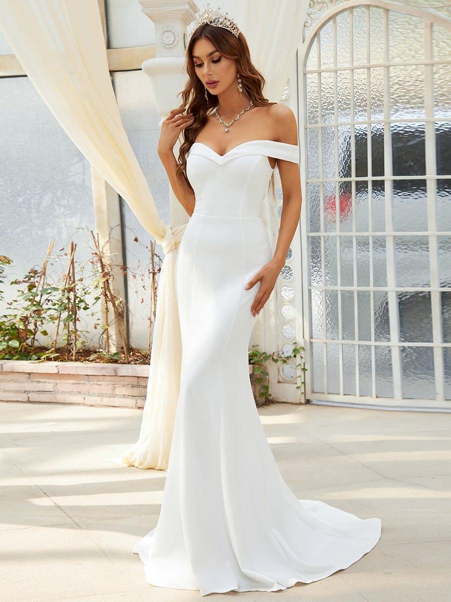 Off the Shoulder Mermaid Corset Eloping Dress for Wedding #color_Cream Off the Shoulder Mermaid Corset Eloping Dress for Wedding