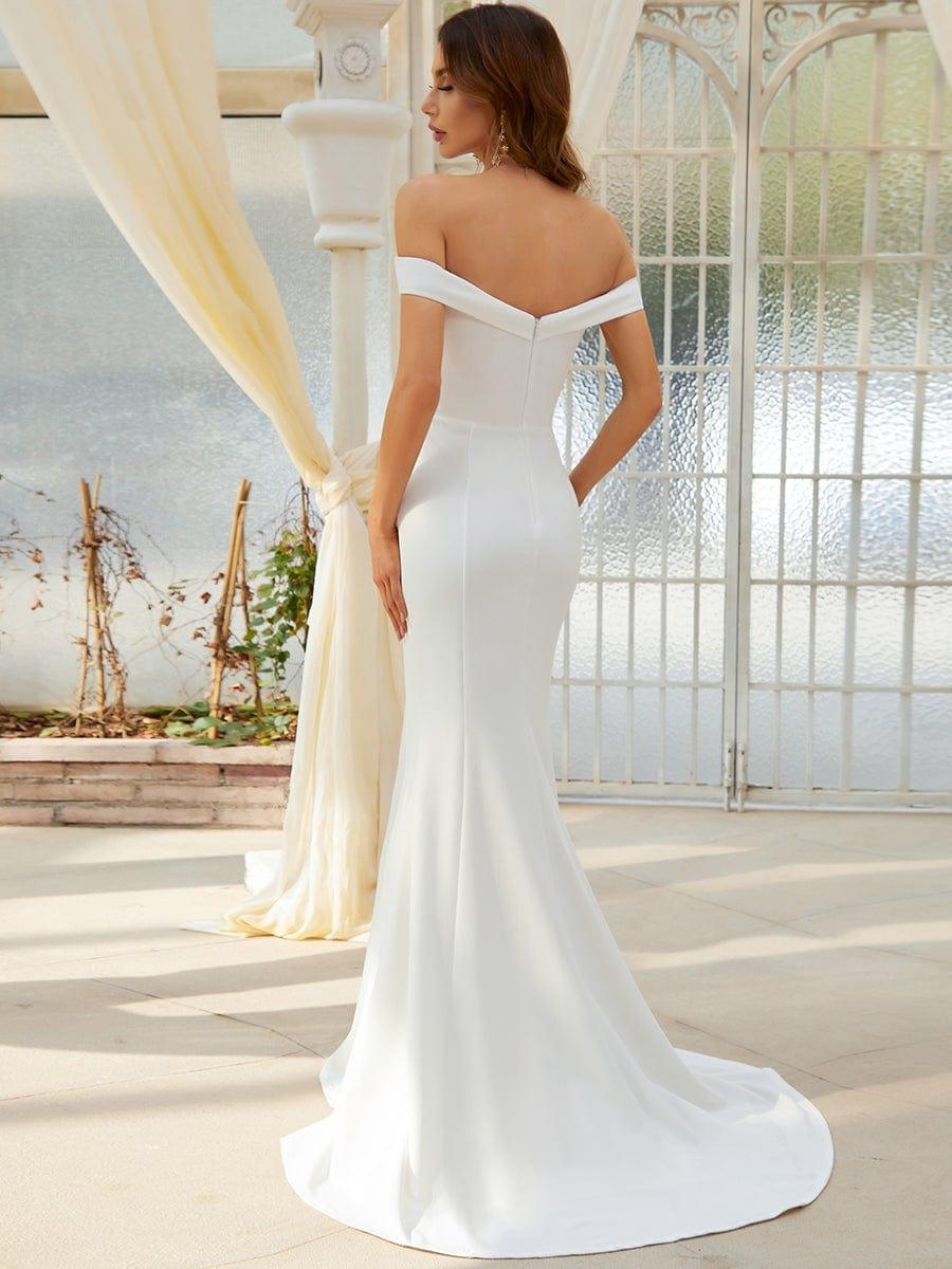 Off the Shoulder Mermaid Corset Eloping Dress for Wedding #color_Cream Off the Shoulder Mermaid Corset Eloping Dress for Wedding