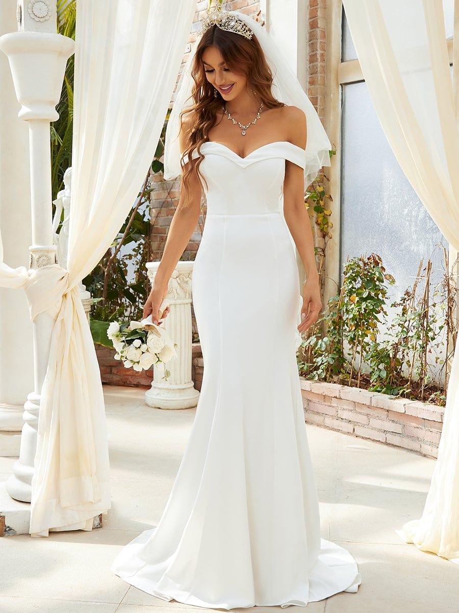 Off the Shoulder Mermaid Corset Eloping Dress for Wedding #color_Cream Off the Shoulder Mermaid Corset Eloping Dress for Wedding