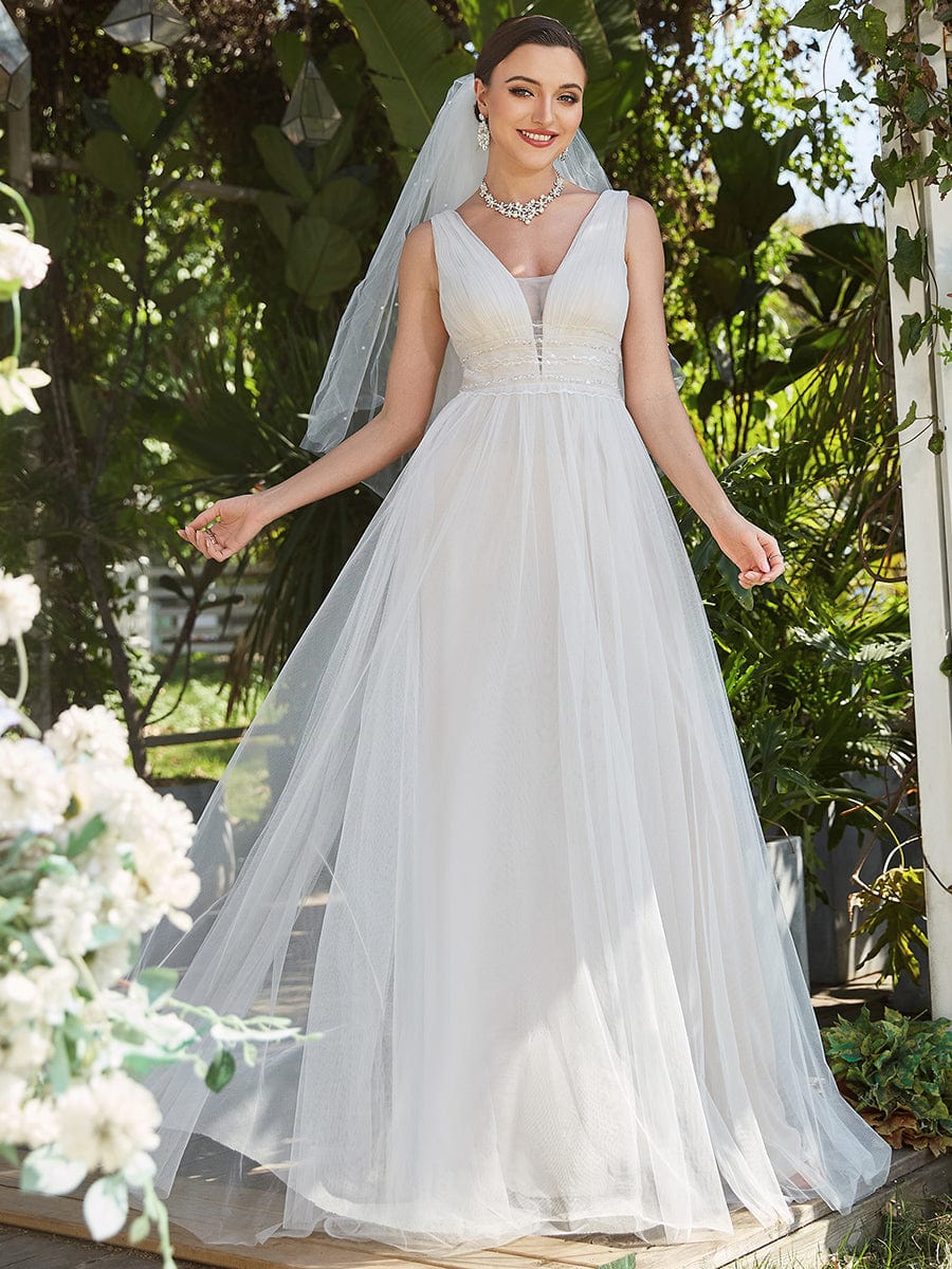 Vintage Sleeveless Lace Sheer Empire Waist A-Line Wedding Dress