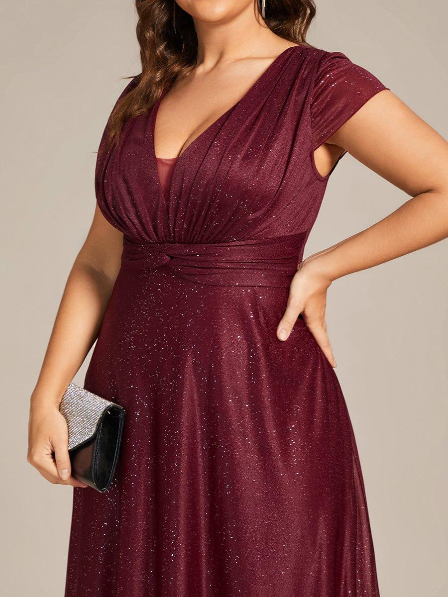 Custom Size Plus Size Cap Sleeve V-neck A-line Mother of the Bride Dress #color_Burgundy Custom Size Cap Sleeve V-neck A-line Mother of the Bride Dress