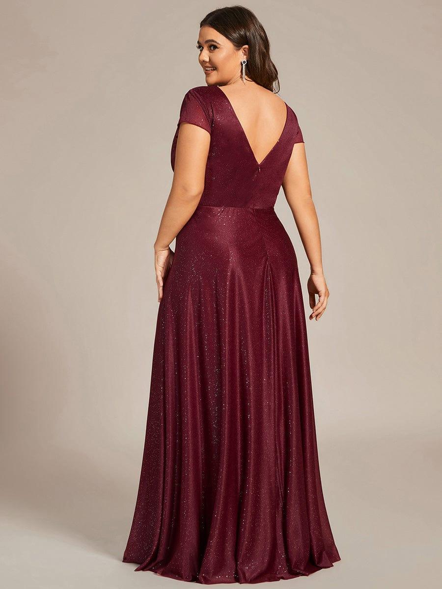 Custom Size Plus Size Cap Sleeve V-neck A-line Mother of the Bride Dress #color_Burgundy Custom Size Cap Sleeve V-neck A-line Mother of the Bride Dress