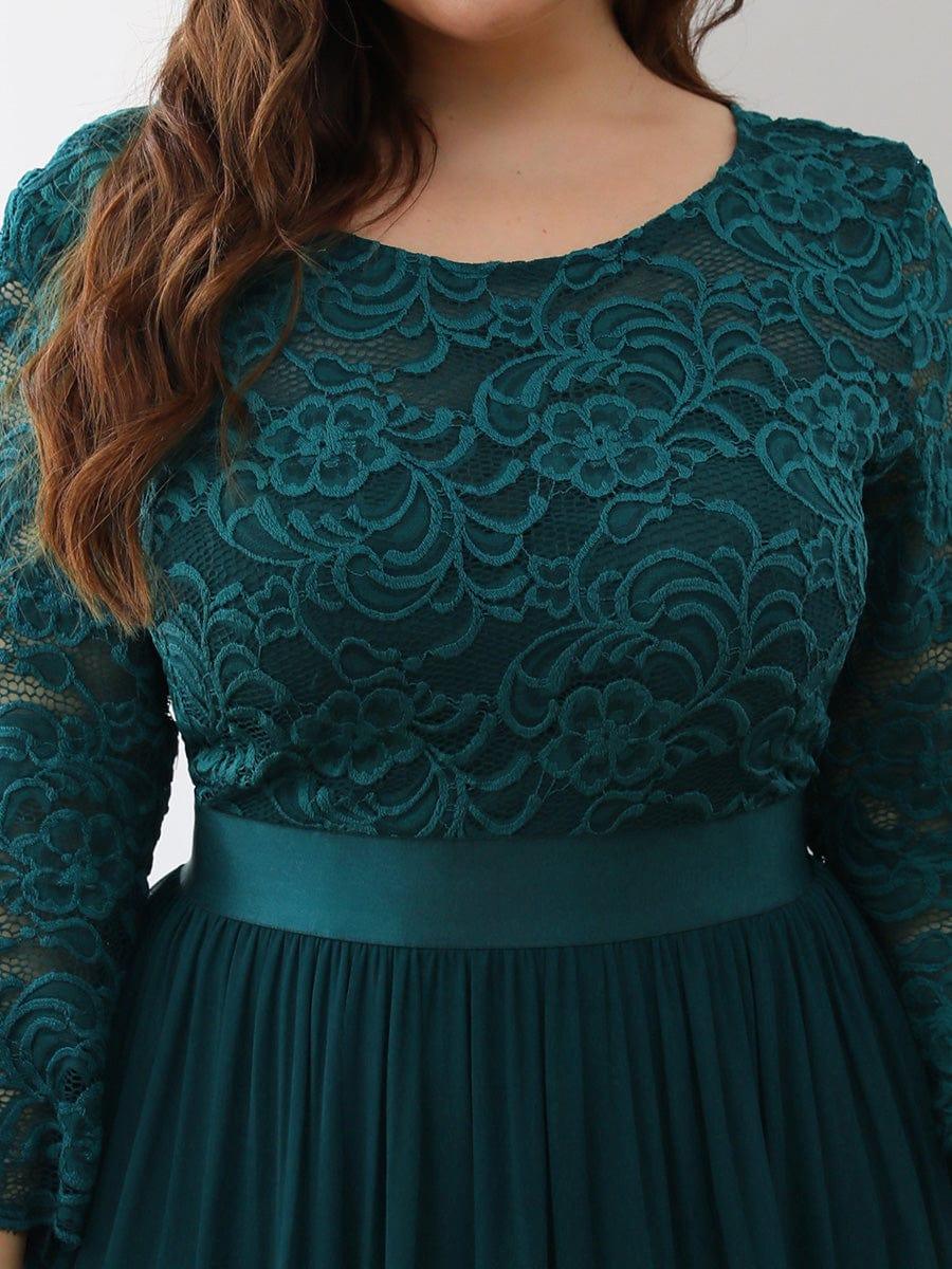 Simple Plus Size Lace Evening Dress with Half Sleeves #color_Teal