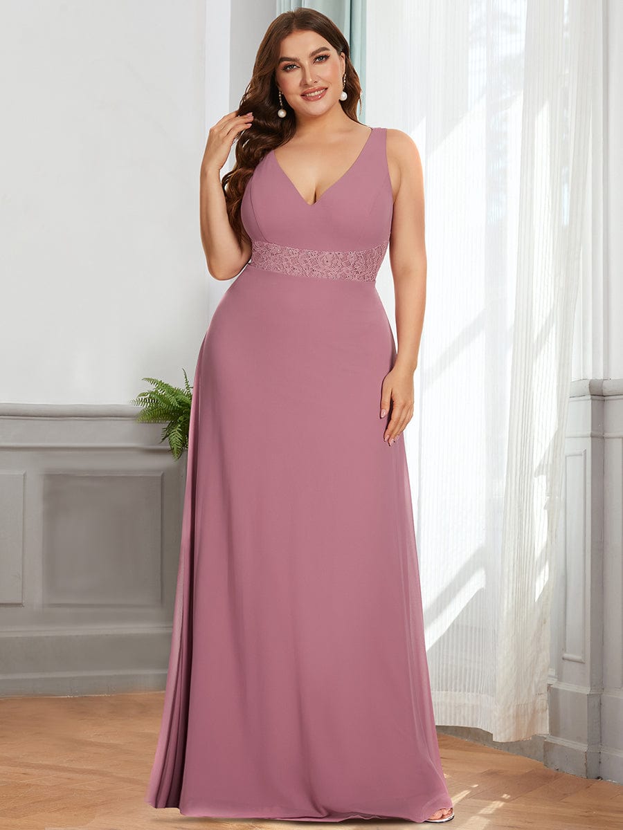 Backless Lace A-Line Chiffon Bridesmaid Dress #Color_Purple Orchid Plus Size Backless Lace A-Line Chiffon Bridesmaid Dress