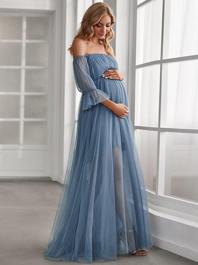 ever CELIA|Sheer Off-Shoulder Double Skirt Maxi Maternity Dress