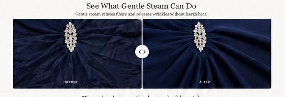 Before and after gentle steam on a dress