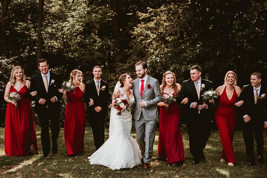 red fall bridesmaid dresses Tulle Half Sleeves Red Bridal Gown Applique Evening Party Dresses-Bridelily