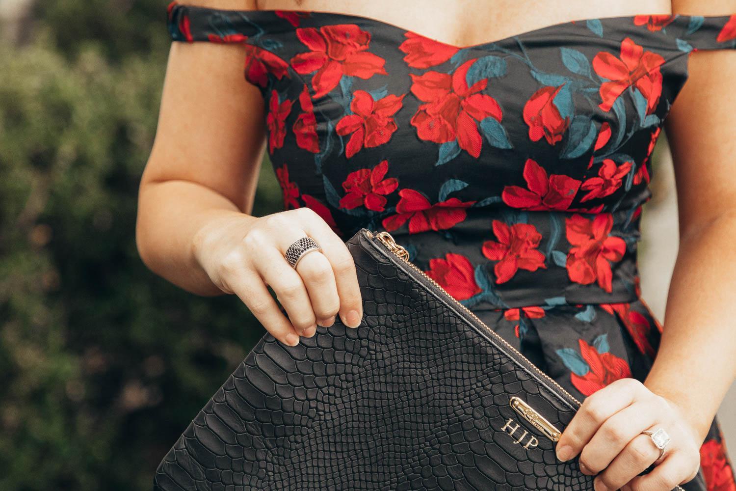 black and red off the shoulder dress