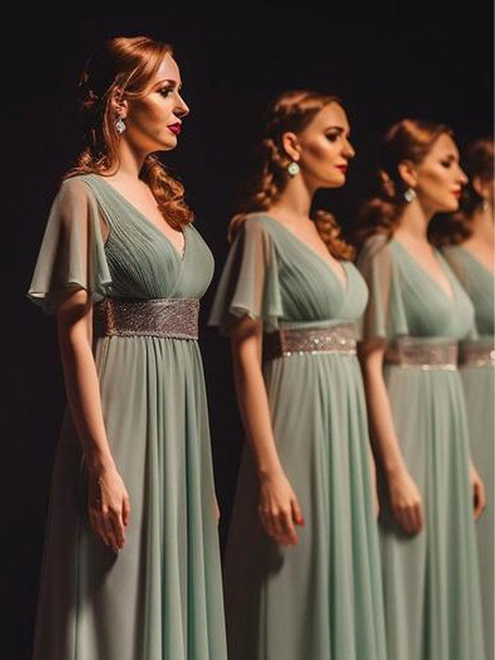 One Shoulder Long Chiffon Bridesmaid Gown Moss Plus Size main image 1