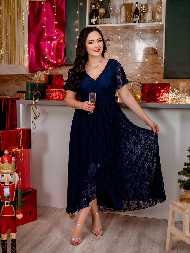 ever ELISE|Short Sleeve Ruffled Lace Mother of the Bride Dress Fan Photos 3
