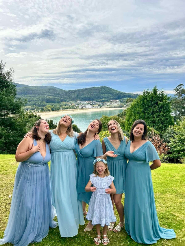ever MONICA|Long Chiffon Empire Waist Bridesmaid Dress with Short Flutter Sleeves Fan Photos 15
