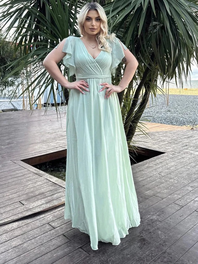 pretty LEORA|Plus Size Chiffon Tie-Waist Evening Dress Fan Photos 9
