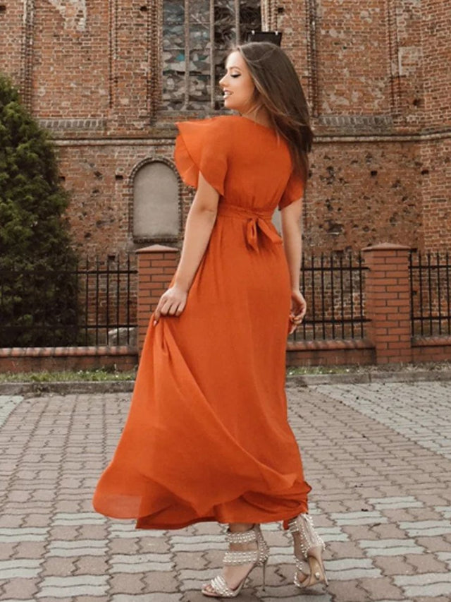ever LEORA|Flowy Pleated A-Line Chiffon Tie-Waist Bridesmaid Dress Fan Photos 14
