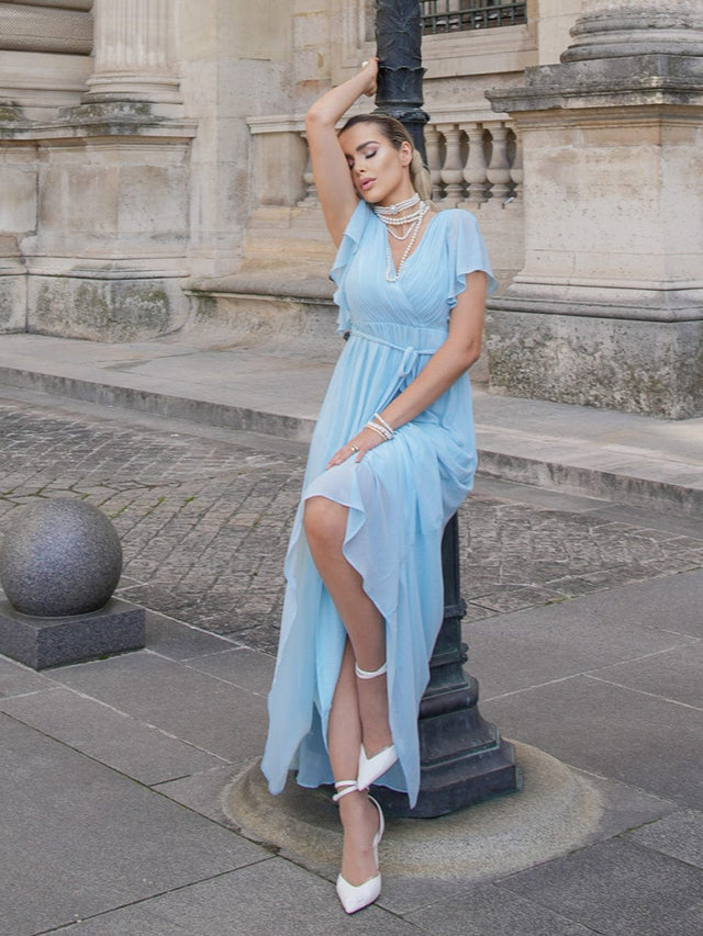 ever LEORA|Flowy Pleated A-Line Chiffon Tie-Waist Bridesmaid Dress Fan Photos 7
