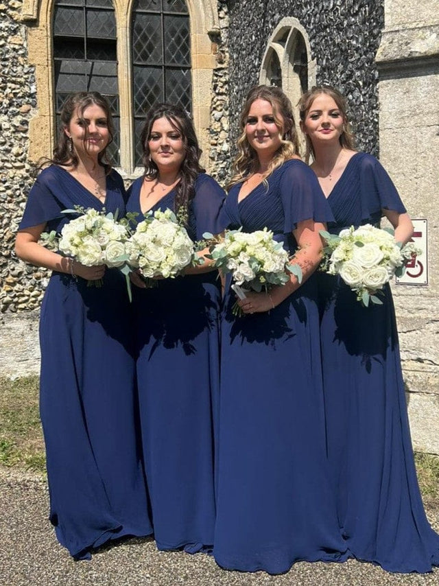 ever MONICA|Long Chiffon Empire Waist Bridesmaid Dress with Short Flutter Sleeves Fan Photos 6
