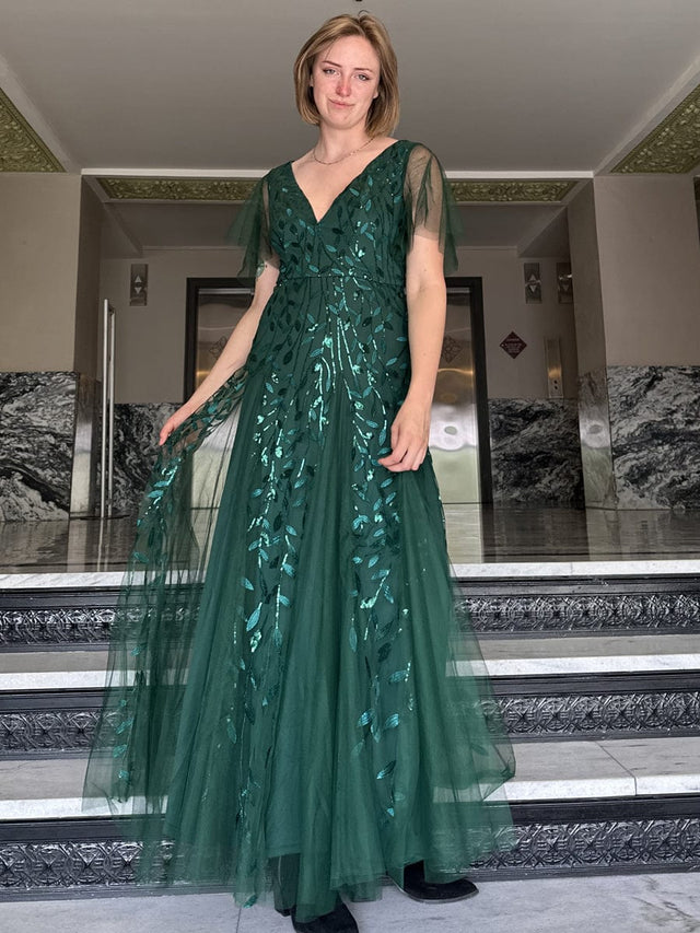 ever ASTRAL|Shimmery Ruffle Sleeves Maxi Sequin Evening Dress Fan Photos 3
