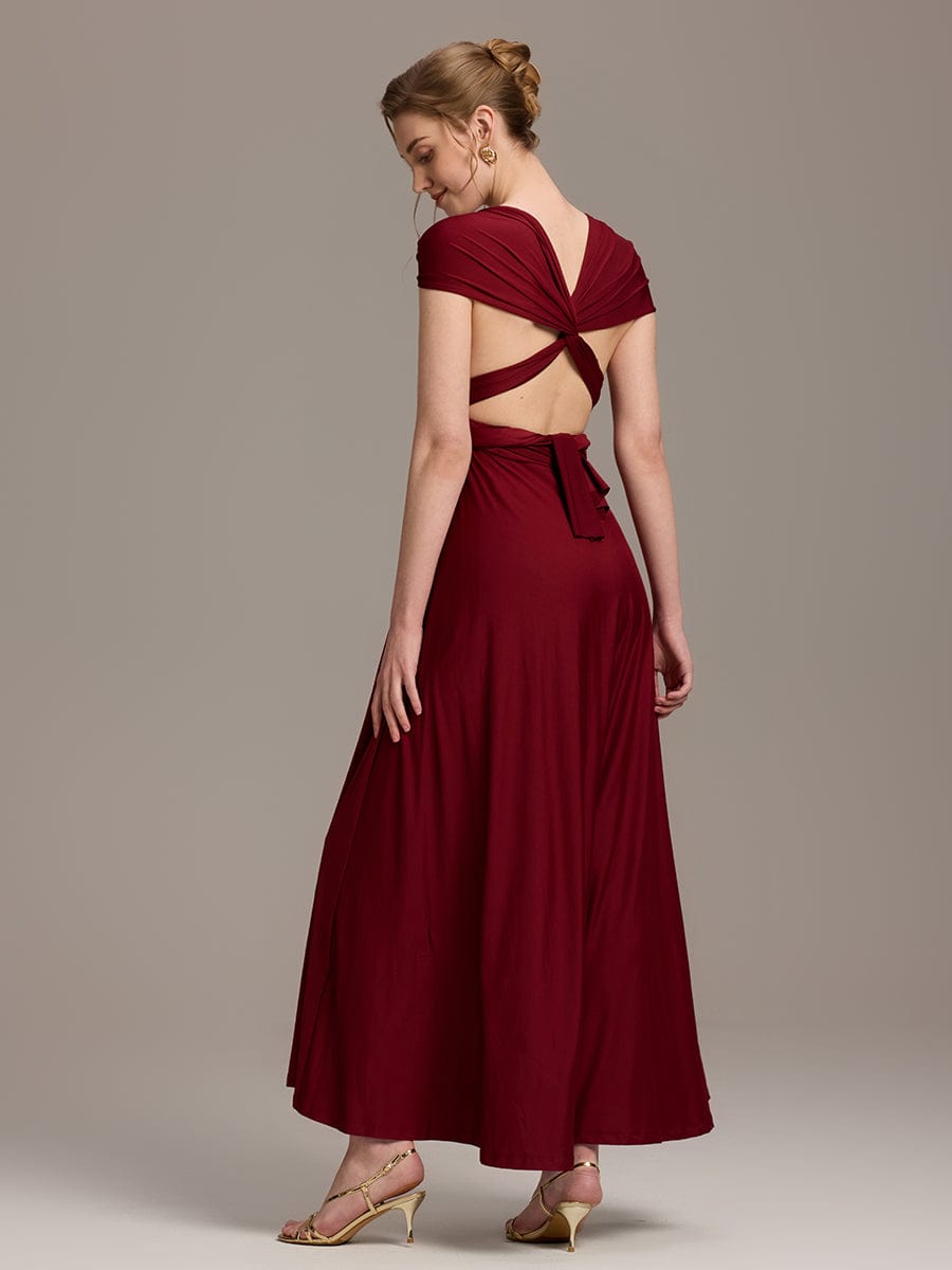 High-Stretch Soft Versatile Convertible Bridesmaid Dress #color_Burgundy