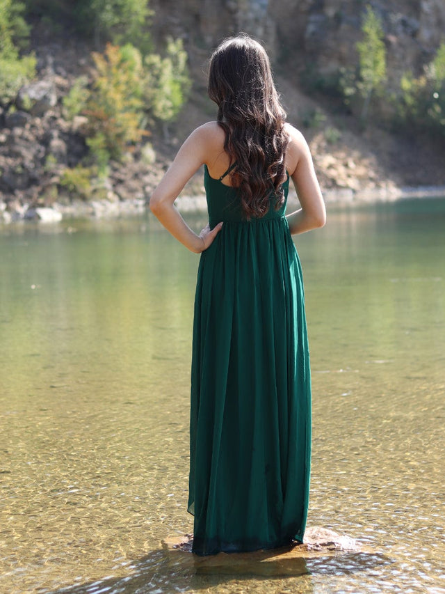 Chiffon Spaghetti Strap Ruffled Front Slit A-Line Bridesmaid Dress Fan Photos 1
