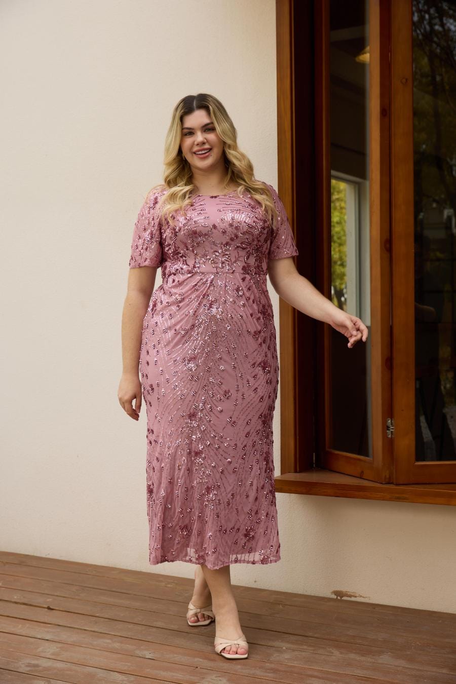 Plus Size Sequin Formal Wedding Guest Dress #color_Purple Orchid