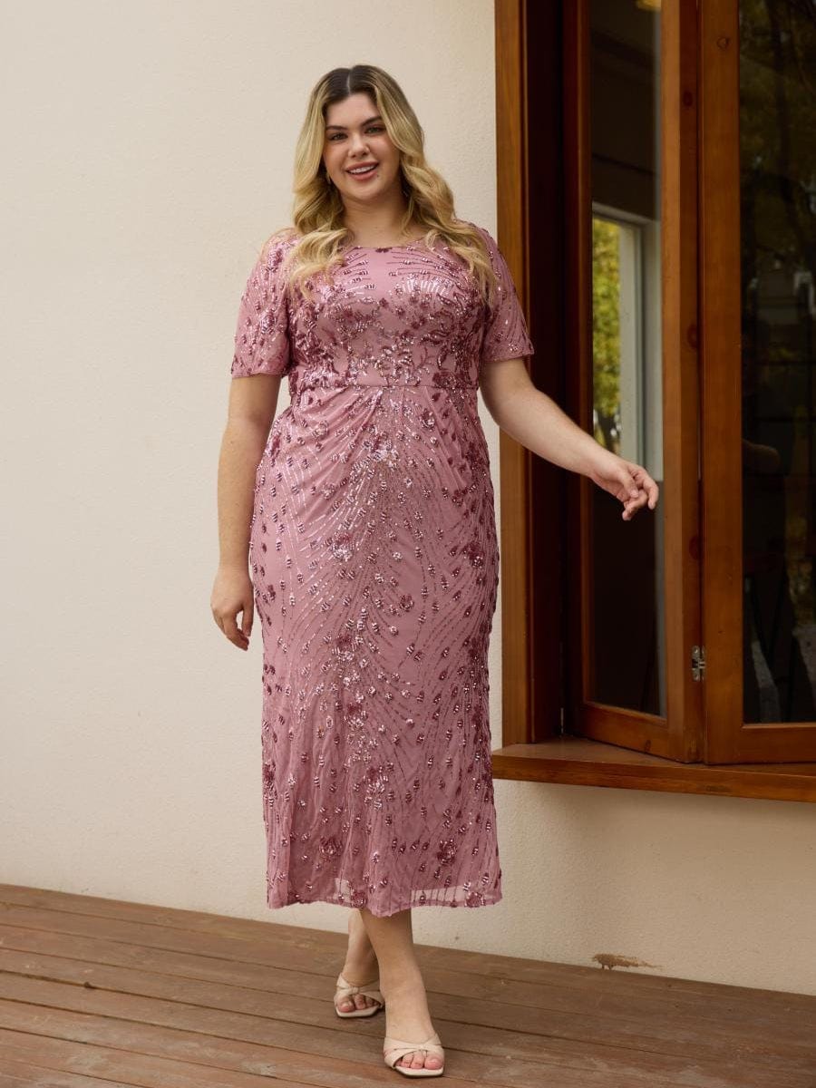 Ever-Pretty Inclusive Plus Size Sequin Short Sleeve Mother of The Bride Dress
