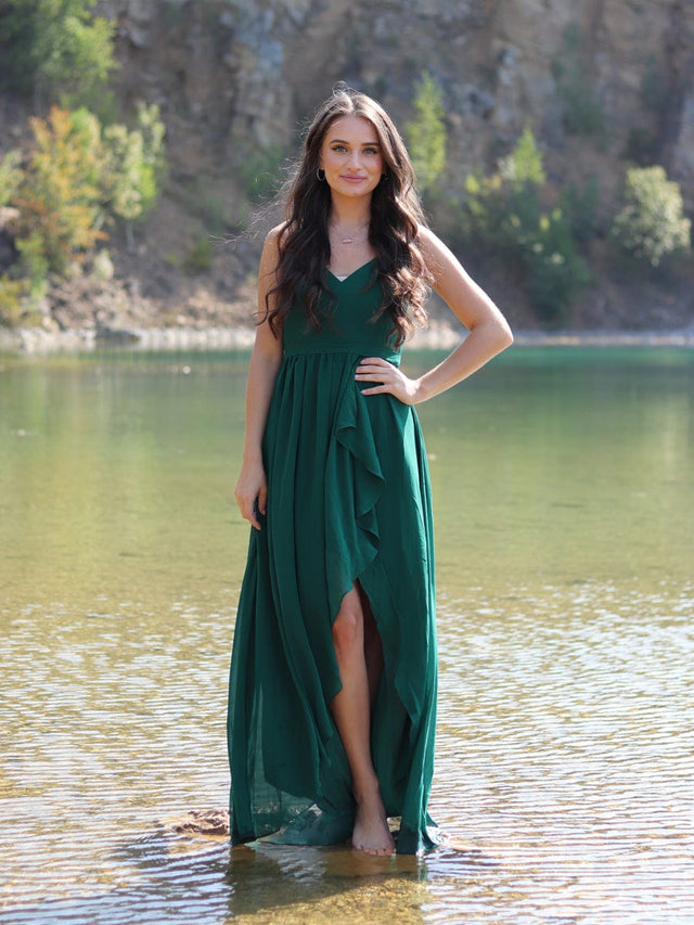 Chiffon Spaghetti Strap Ruffled Front Slit A-Line Bridesmaid Dress Fan Photos 2
