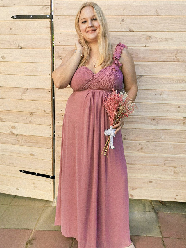 Plus Size One Shoulder Long Chiffon Bridesmaid Dress Fan Photos 2
