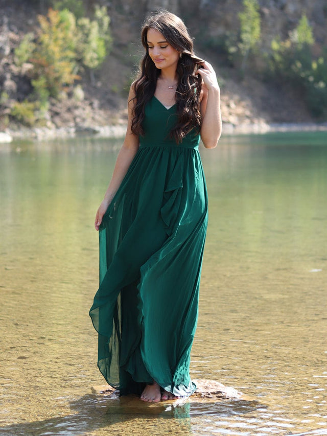 Chiffon Spaghetti Strap Ruffled Front Slit A-Line Bridesmaid Dress Fan Photos 3
