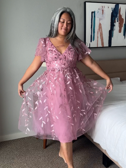 pretty SIMONE|Plus Size Sparkly Midi Cocktail Dress Fan Photos 3
